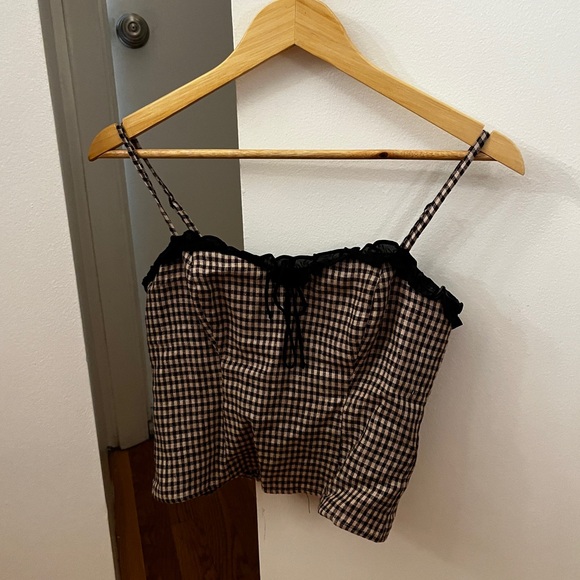 Reformation Skylar Linen Top in Tartine Check - Picture 2 of 4